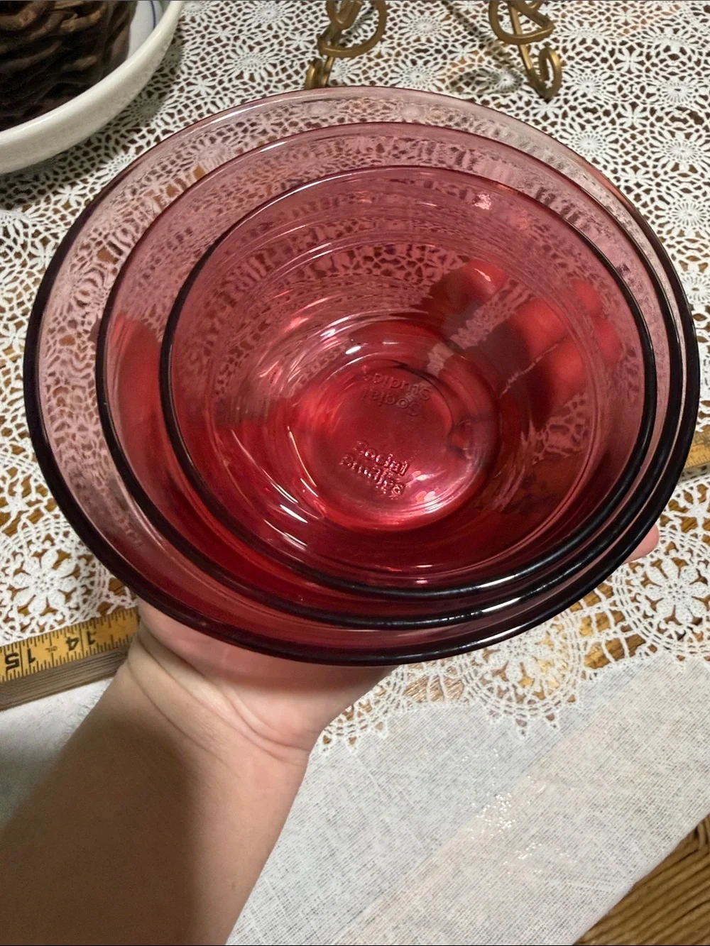 Vintage social studies pink cranberry set of 3 bowls